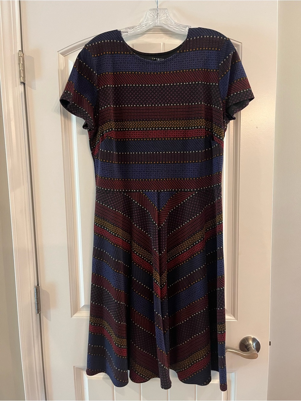 Signature by Sangria Navy, Burgundy & Olive Striped Midi Dress